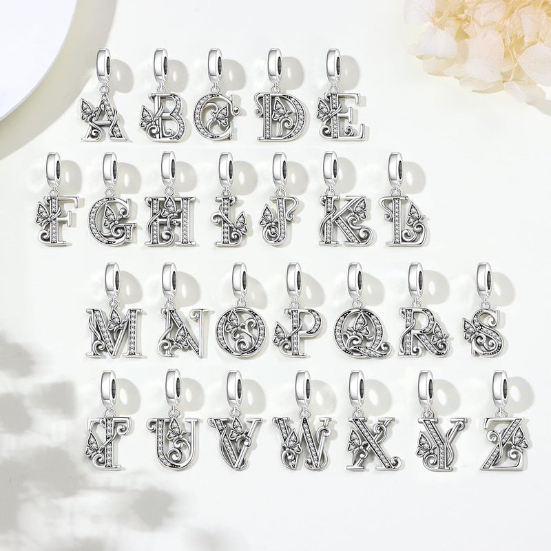 PANPOKI Store 2 Pack 925 Sterling Silver Butterfly Letter Charms for Bracelets and Necklace Alphabet Initial Dangle Pendants Round Spacer Beads Pave Cubic Zirconia Jewelry Gift for Women - Image 5